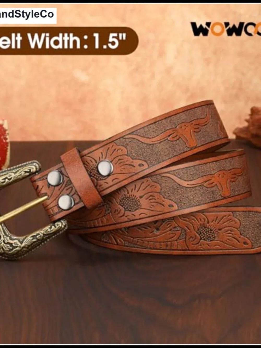 Vintage Cowgirl Belt for Women PU Leather Floral Buckle Western Belt